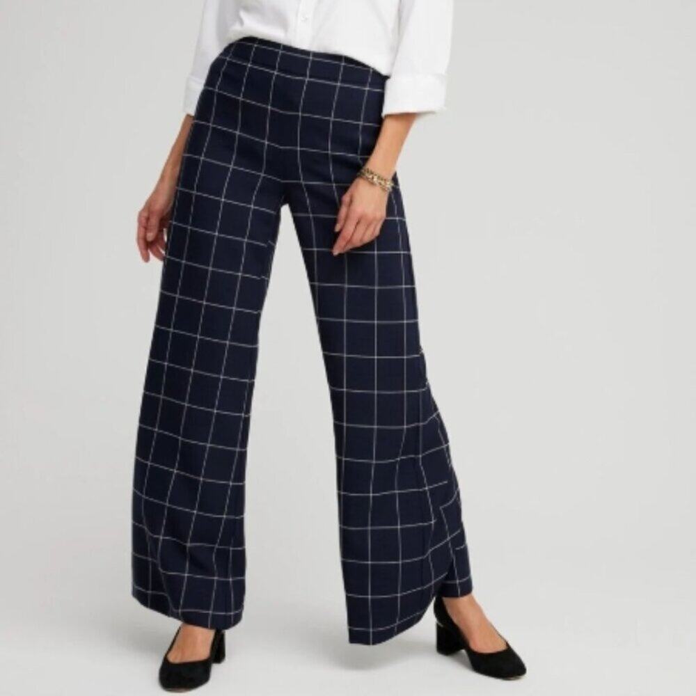 Chico's Jacquard Flare Trousers Color: Classic Navy